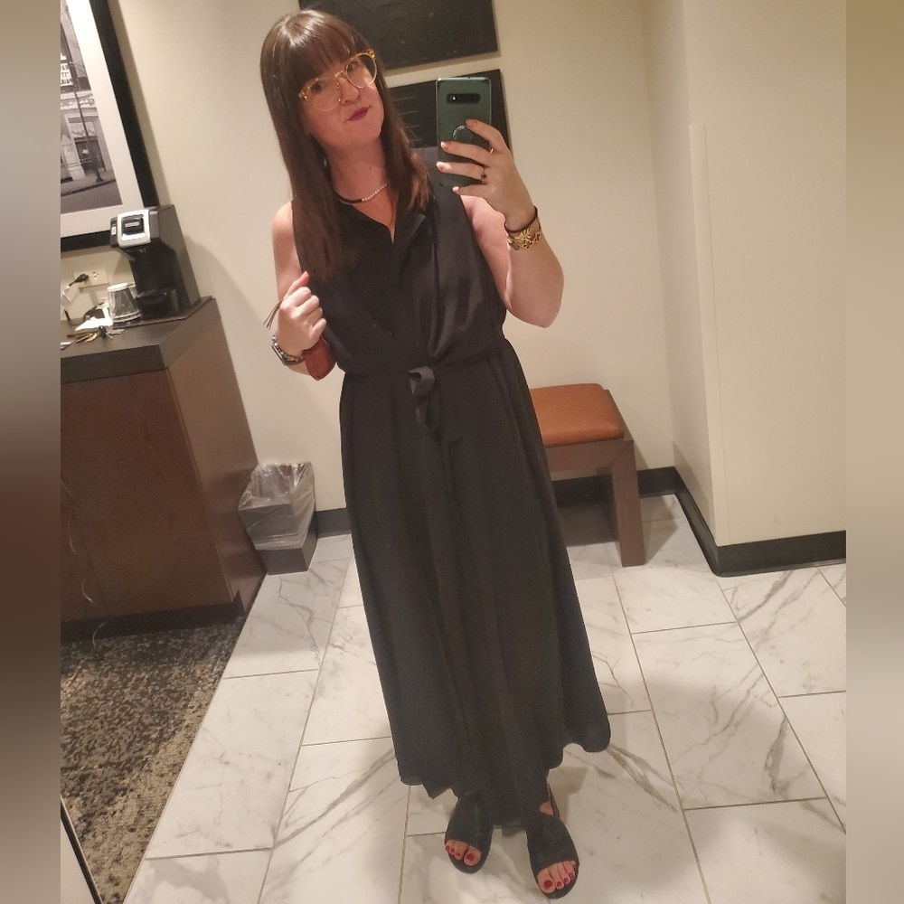 COS Black Pleated Dress With Tie Thru Belt